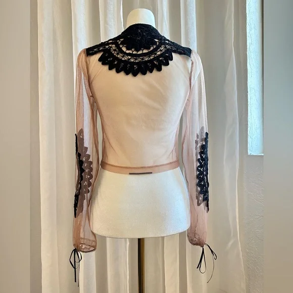 XS For Love and Lemons Penelope Crop Top Black/Nude long sleeve - Picture 8 of 16